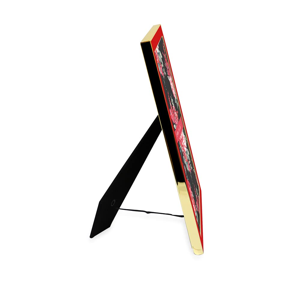 Laura Ashley 8x10 Red Enamel Picture Frame, Gold Metal Edge with Easel, for Countertop, Counterspace, Tabletop Display, Bookshel